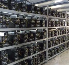 High-performance ASIC mining rig operating in a cryptocurrency mining farm