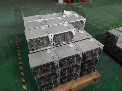 ASIC mining rigs lined up in a mining farm showcasing different models